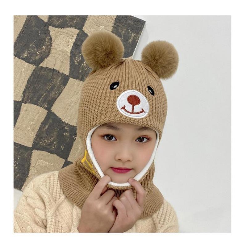 Children's Hats, Masks, Scarves, Integrated Boys and Girls Cotton Hats, Winter Piled Thickened Warm Wool Hats, Knitted Hats