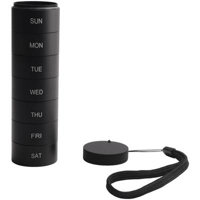 Good-Weekly Travel Stackable Pill Organizer, Metal Pill Case 7-Day Compartment Medicine Box Waterproof Pill Container Black Dura