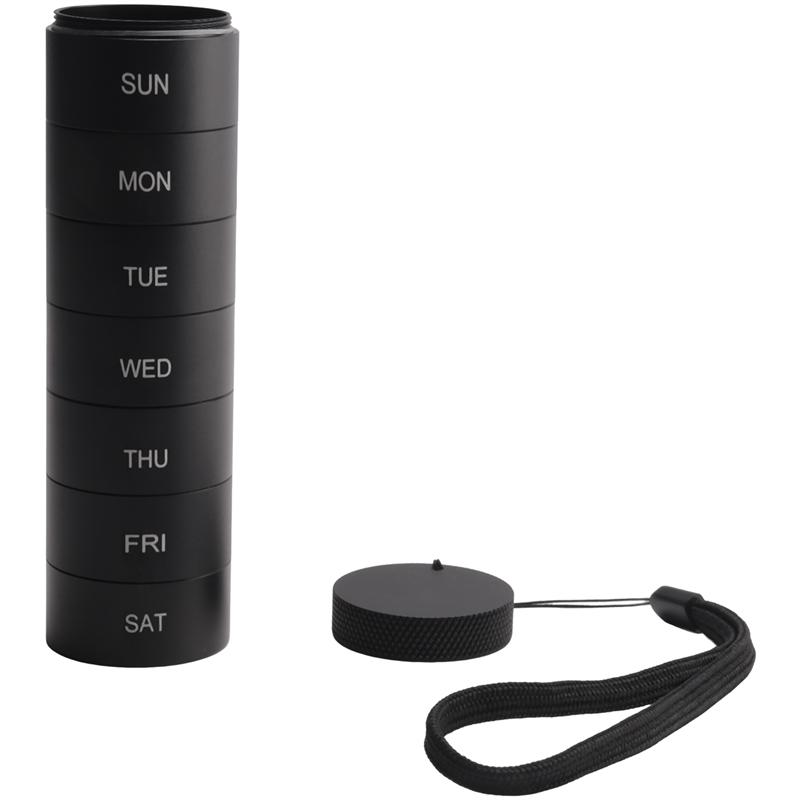 Good-Weekly Travel Stackable Pill Organizer, Metal Pill Case 7-Day Compartment Medicine Box Waterproof Pill Container Black Dura