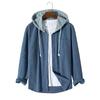 Spring Autumn Patchwork Thick Hooded Shirt Men Waffle Long Sleeved Hoodie Fashion Casual Loose Sweatshirt Tops Oversized Shirts
