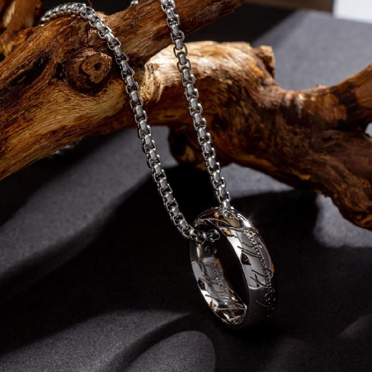 Men's Titaniums Steel Necklace Retro Finger Ring Charm Pendant Clavicle Chain Handmade Choker Music Festival Jewelry