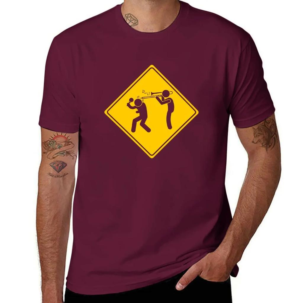 Funny Warning Sign Trombone T-Shirt korean fashion essential t shirt anime t shirts anime clothes black t-shirts for men