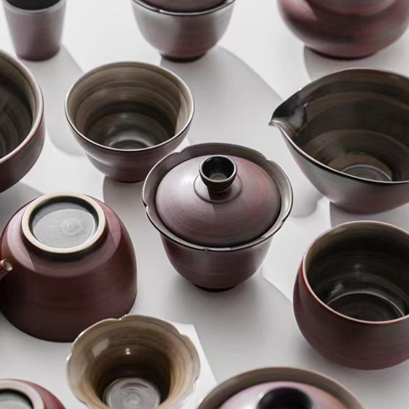 Hawthorn Red Vintage Coarse Pottery Powder Small Eggplant Melon Pot Brewing Teapot for Home Use Small Capacity Teapot Kung Fu Tea Set for Home Use