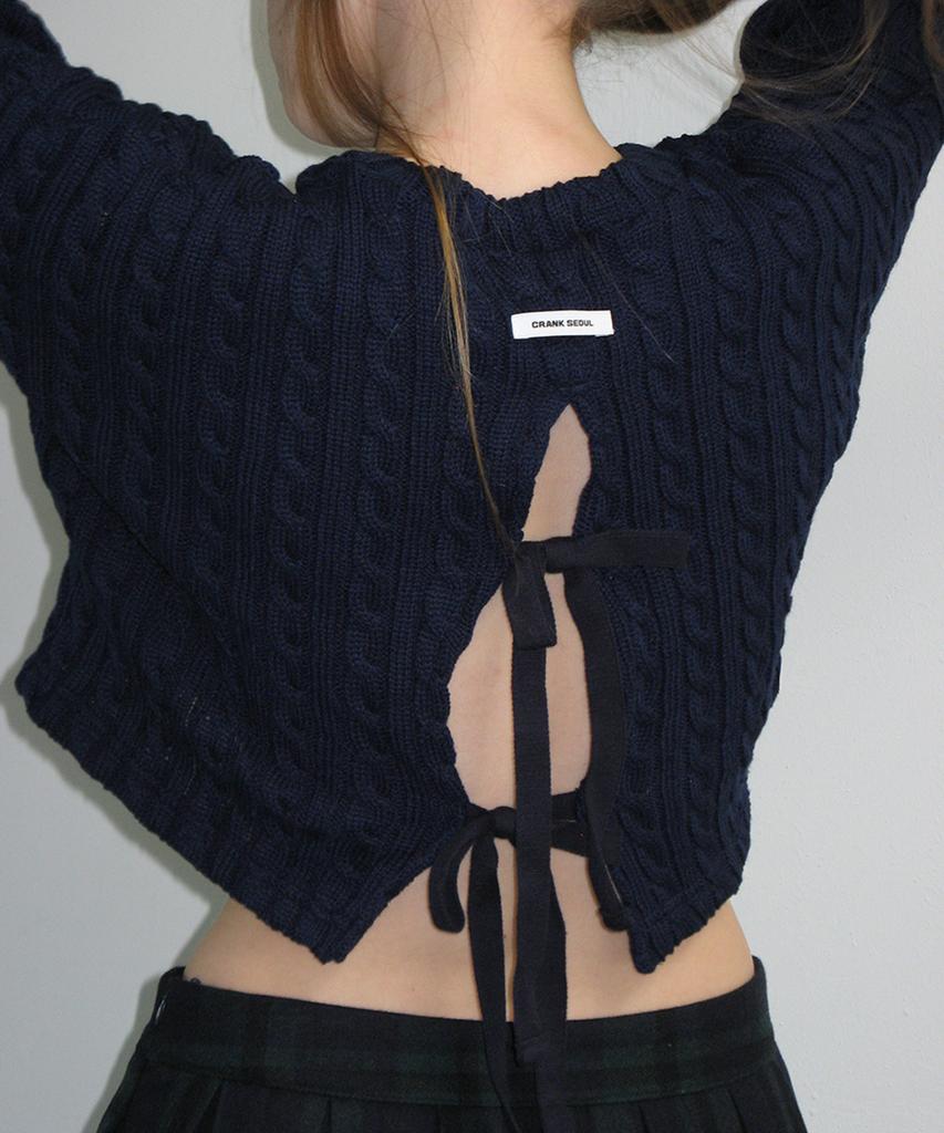 CRANK Ribbon Cable Crop Knit_Navy
