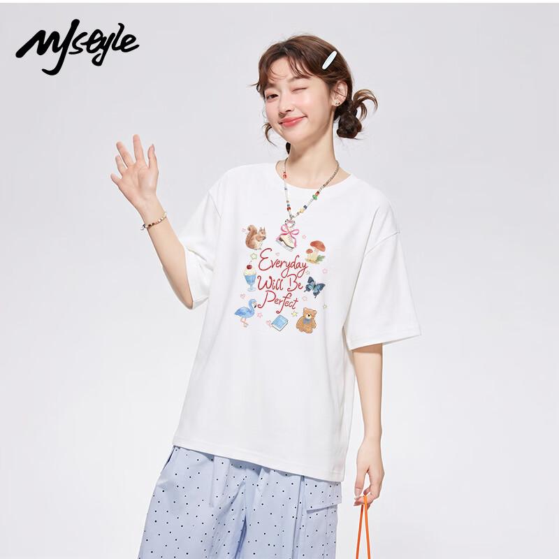 MJ STYLE Women's Fun Handbook Cotton Loose T-shirt