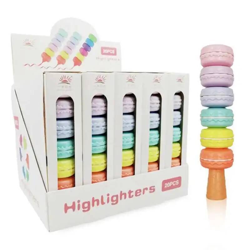 1 Pieces 6 Color Lytwtw's Cute Kawaii Macaron Biscuit Candy Color Highlighter Office School Supplies Gift
