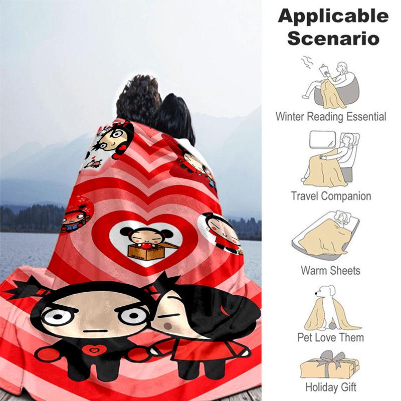 1pc Blanket Pucca1 Print Design, Lightweight Blanket for Sofa, Bed- Soft &Warm, Gift for All Seasons like Christmas, Halloween