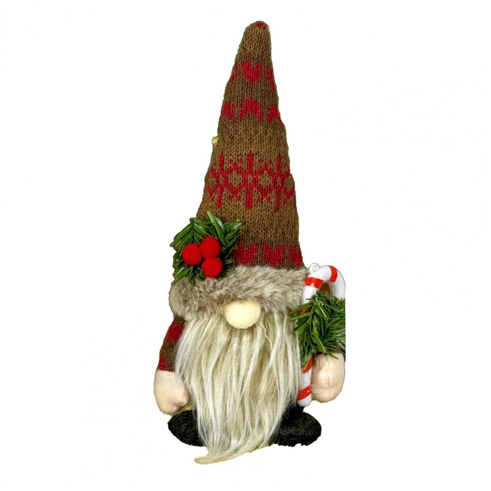 Christmas Plush Gnome Decoration Handmade Elf Dwarf Figurine with Knitted Hat Pine Branches Winter Stuffed Swedish Tomte Doll