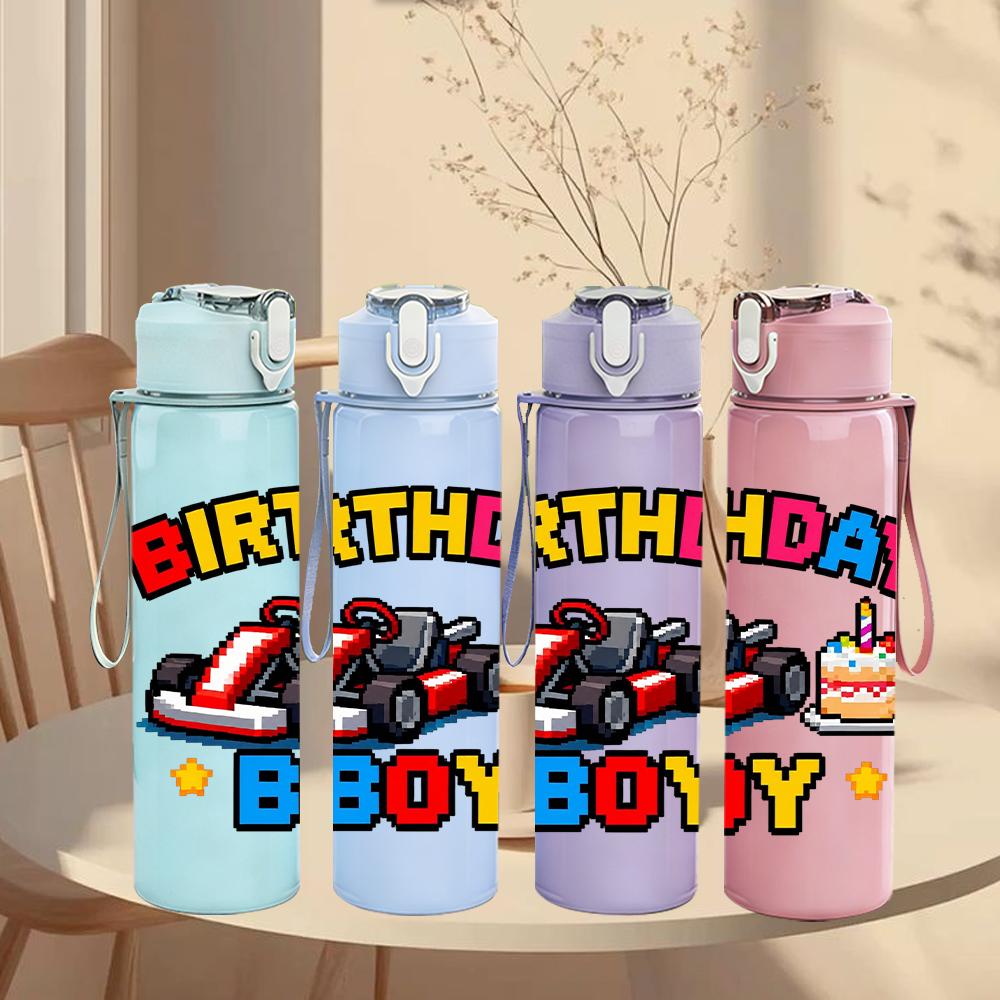 1PC Birthday Boy Race Car Cake Graphic 750ml Color Plastic Water Bottle Leakproof Flip Straw Lid For Sports Office Home Use