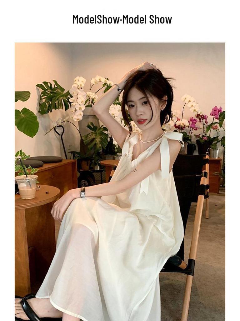 French Lace-Up High-End Camisole Dress - Women's 2026 Summer Forest Beach Style