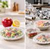 300PCS Elastic Stretch Food Covers - Transparent PE Plastic Lids Reusable Disposable Bowl Plate Container Covers Up to 42cm for Meal Prep Fridge