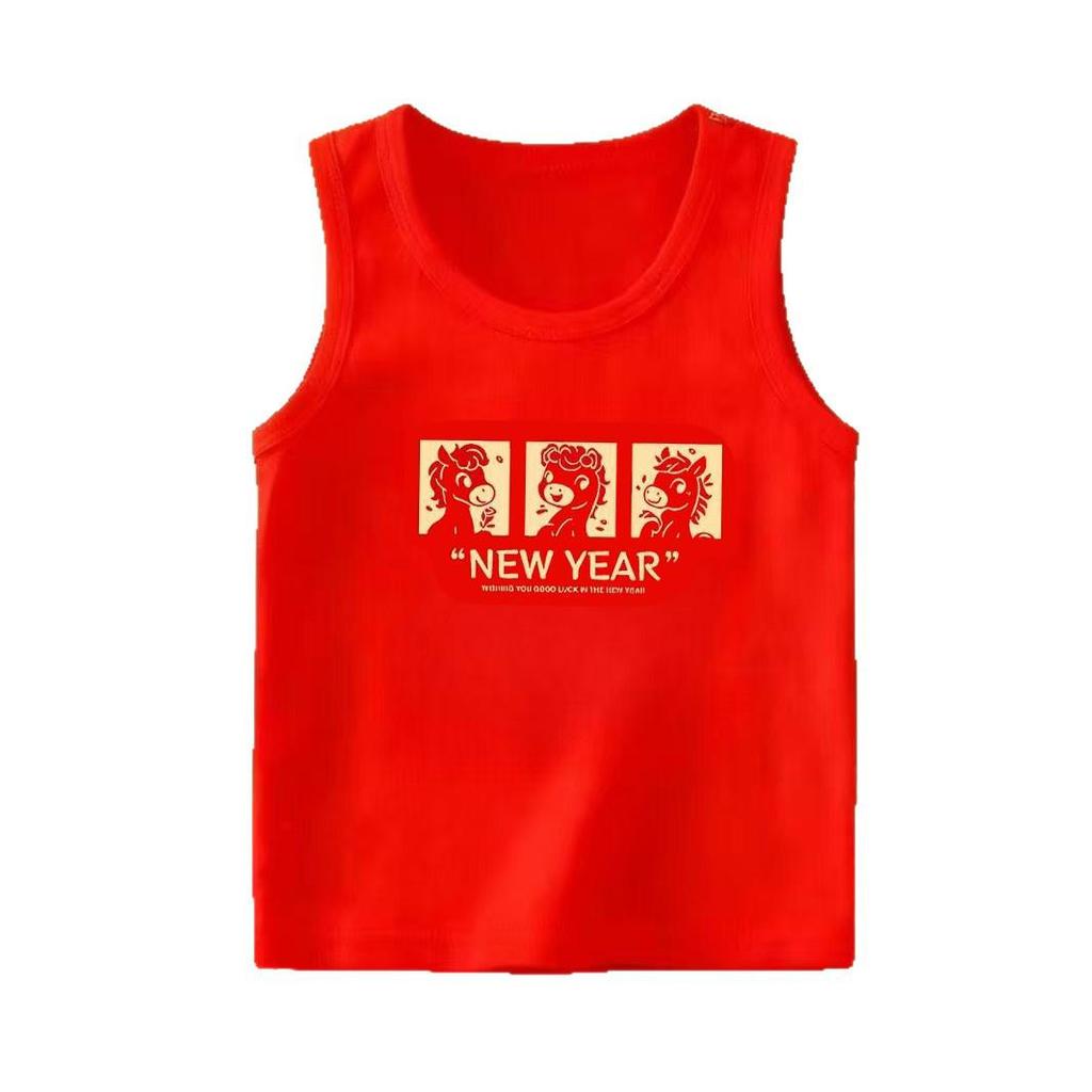 Kids' Red Cotton Vest, Winter Inner Wear for Boys & Girls, Year of the Rat Sleeveless New Year Outfit
