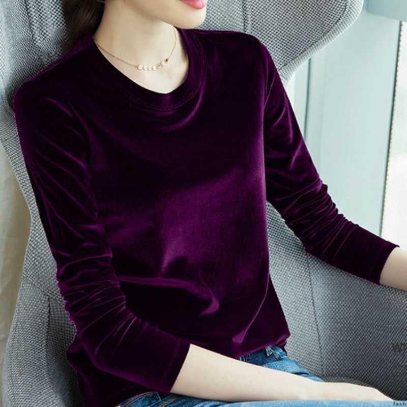 2025 Spring Autumn Women European and America Trend Slim Gold Velvet Bottoming Shirt Korean Temperament Gentle Loose Warm Long Sleeve Shirt