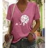 Fashion Moon Plum Blossom Painting Blouses Short Sleeved V-Neck T Shirts Casual