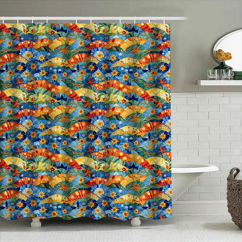 Colorful Floral Printed Shower Curtain Waterproof Fabric 3D Bathroom Decor Modern Home Accessories Blue Orange Red Yellow Green