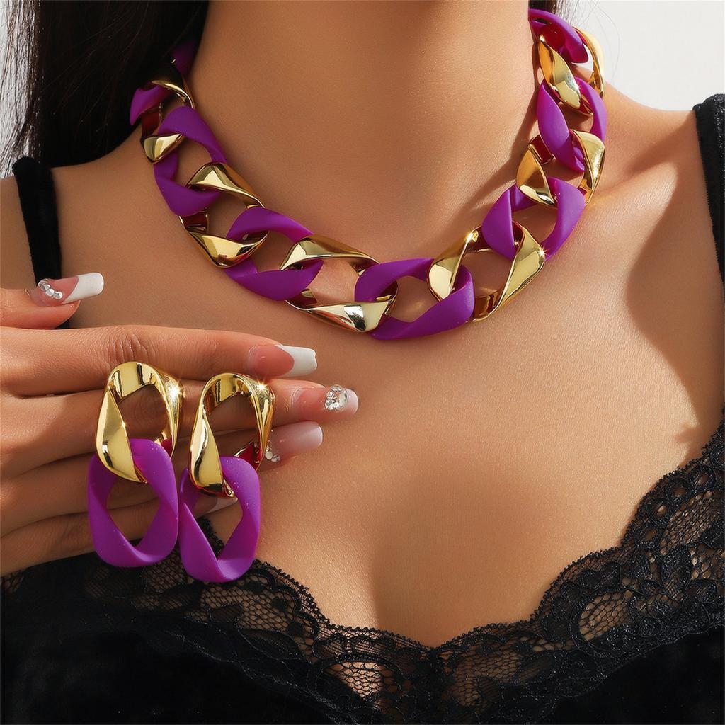 Splicing Necklace Colotful Jewelry Set Geometric Earrings and Necklace Set Resin and Alloy Texture Suitable for Women