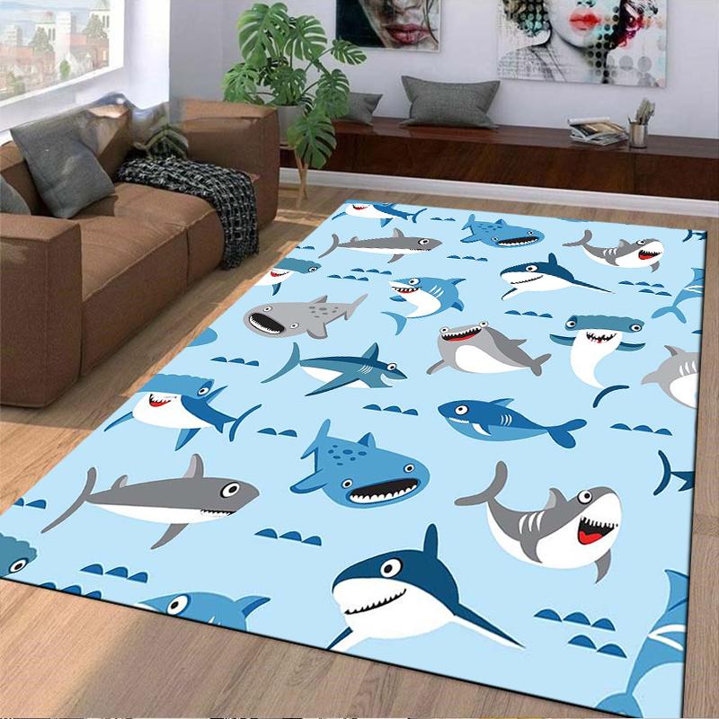 Cartoon Sharks Designed floor mat, suitable as a non-slip mat for the living room or bedroom sofa