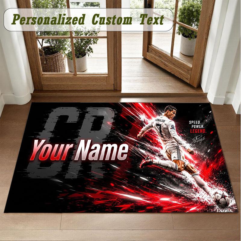 Crystal Velvet Square Rug Custom NameCristiano Ronaldo Pattern Non Slip Home Floor Decor Rug