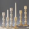 Candle Stick Holders Tapers Candle Holders Ribbed Glass Candlestick Holders with Wide Round Base for Dining Table Shelf Display, Home Accent, and