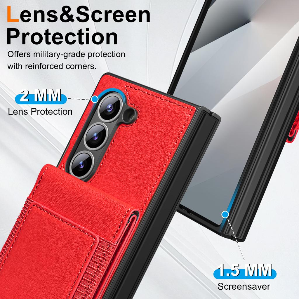 Galaxy F6Phone Case Leather Cover Suitable for Samsung Z Fold 7Bracket Card Slot Phone Case Tempered Film
