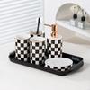 Black and White Grid Ceramic Wash Set Mouthwash Cup Light Luxury Hotel Bathroom Brush Cup  Soap Dispenser Dispenser Bathroom