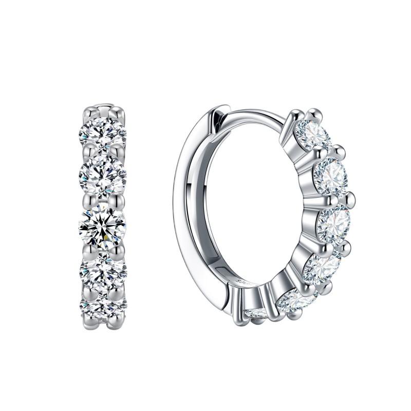 Sterling Moissanite Hoop Earrings With Pave Zirconia Geometric Minimalist Studs Women 925 Sterling Silver