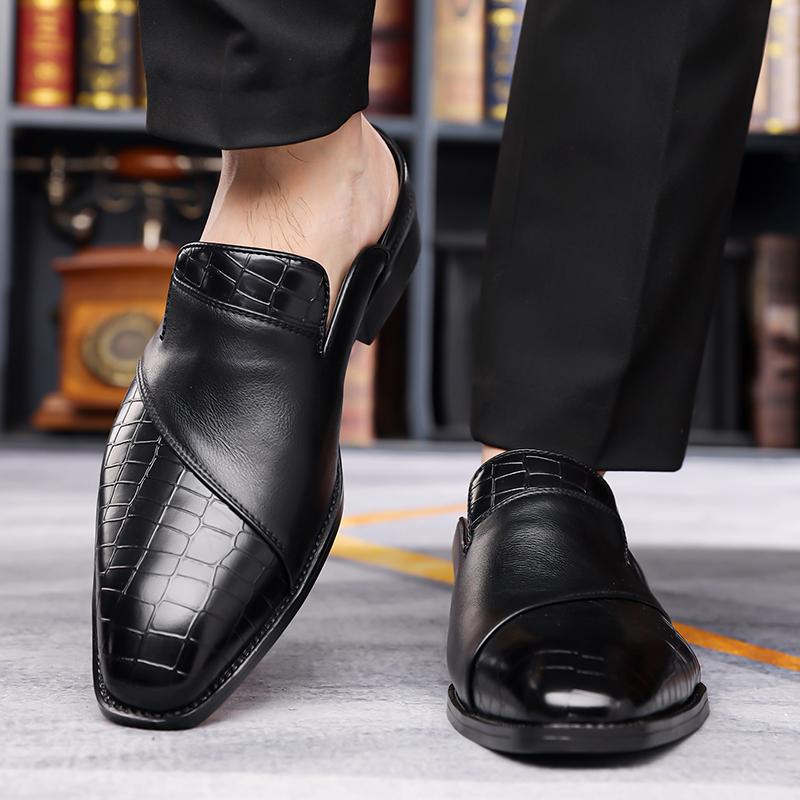 Hot Business Men's Half Slippers Comfortable and breathable minimalist style Adult plus size leather shoes Slip on