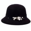 Autumn and winter new women's woolen top hat Hepburn style small brim basin hat pearl decoration French retro fashion shows small face