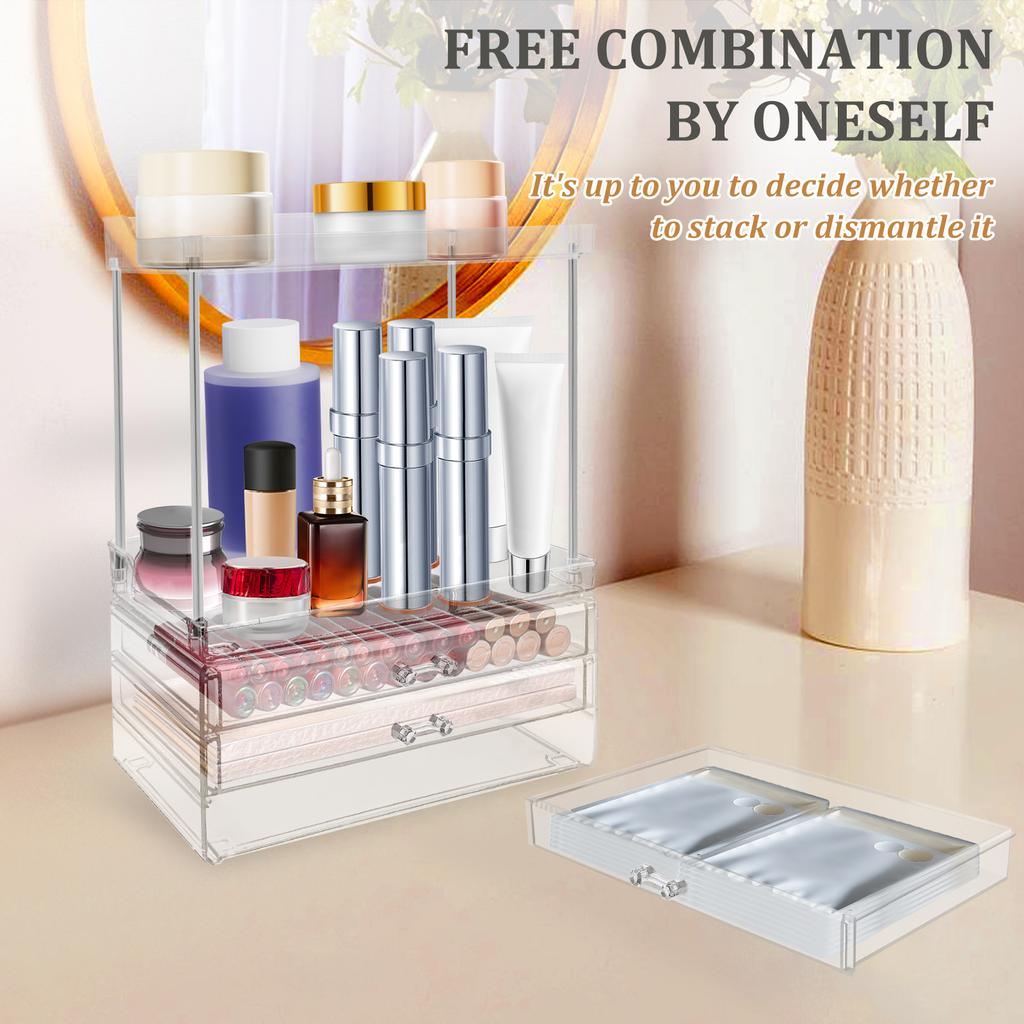Transparent Countertop Storage Rack Plastic Makeup Storage Box with 3 Tier Drawer Dressing Table Organiser for Bedroom Kitchen