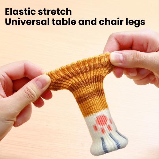 4Pcs Chair Leg Covers Cartoon Paw Pattern Elastic Knitting Chair Floor Protector Wood Tile Marble Floors No-scratch Non-Slip Chair Foot Covers