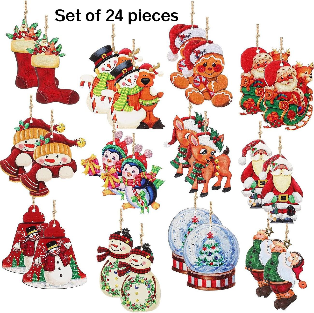 

24-Piece Set of Christmas Hanging Ornaments, Wooden Crafts, Hanging Signs for Courtyard, Bar, Party Scene Decoration, Christmas Tree Decorations,