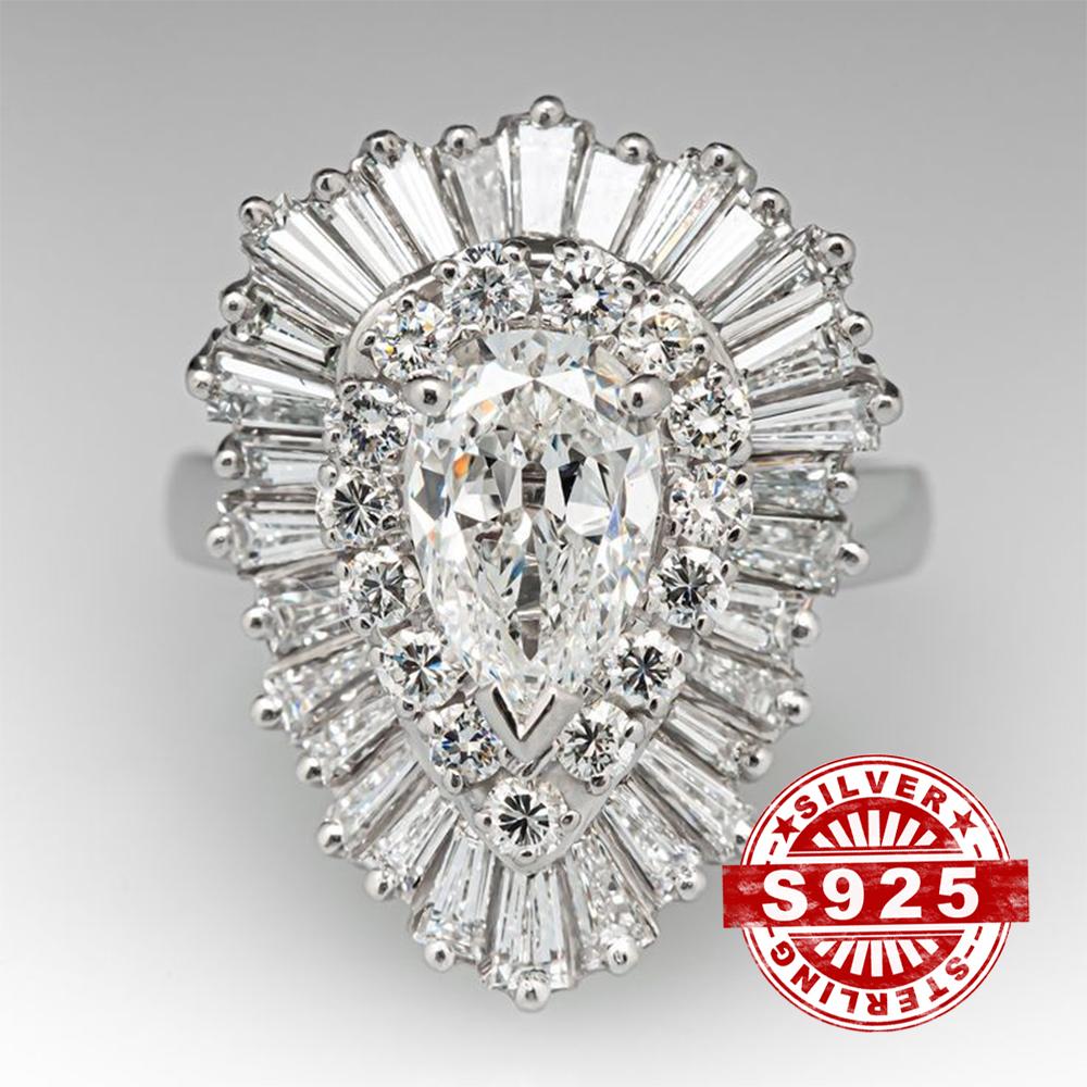 New Design Full Diamond Water Drop Zircon Ring For Women 925 Silver Exaggerated And Grand Jewelry Wedding Party Birthday Gifti
