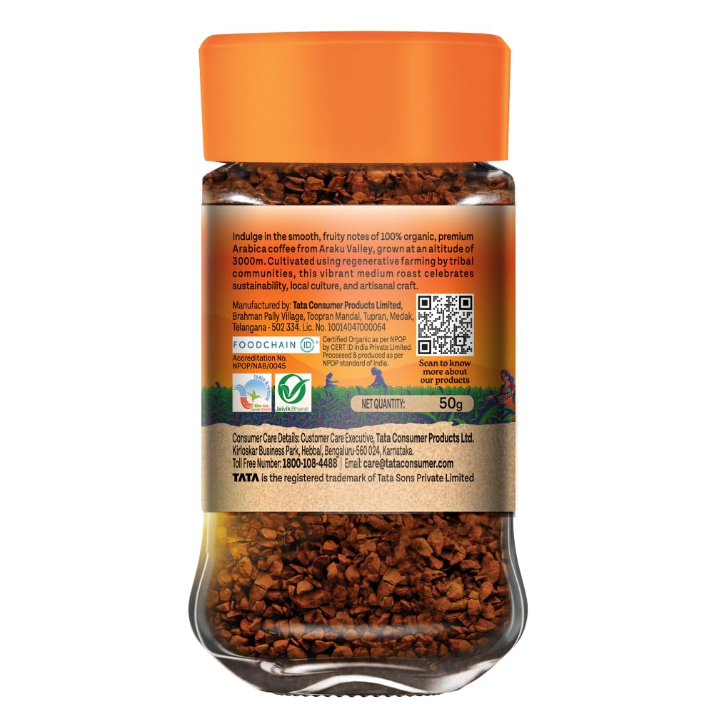 ORGANIC INDIA Araku Instant Coffee 50g Pack Of 1, Premium Arabica Beans, Smooth Fruity Chocolaty Medium Roast