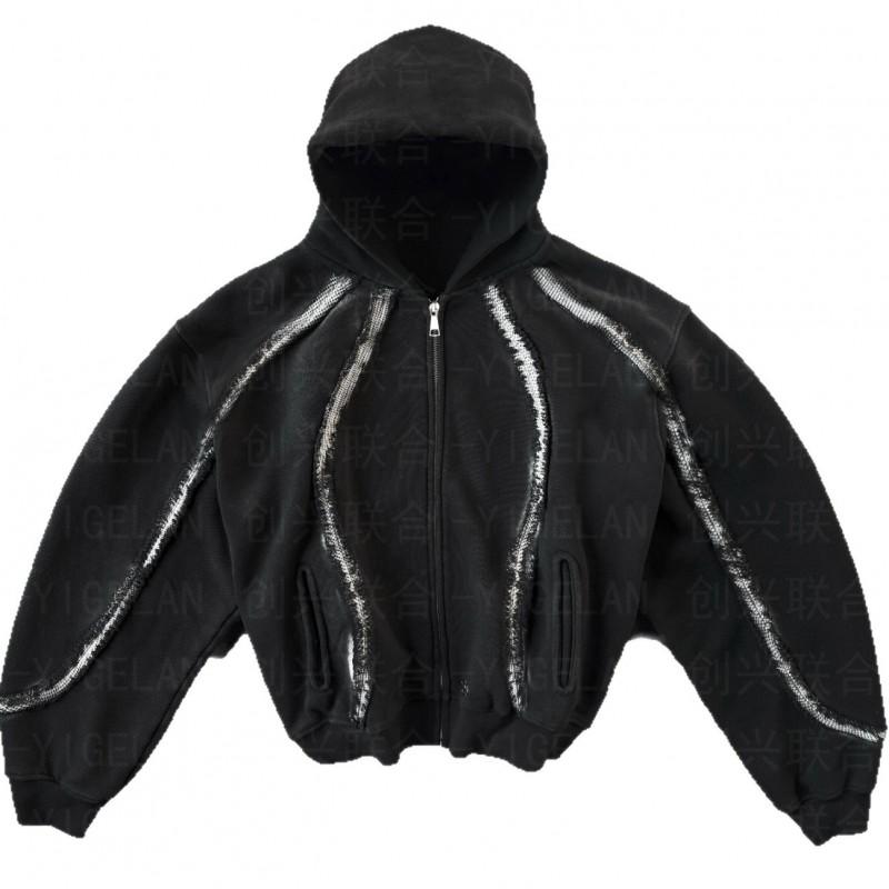 Unisex Streetwear Hooded Zip-Up Sweatshirt Retro Vintage Style Casual Long Sleeve Pullover Men Women