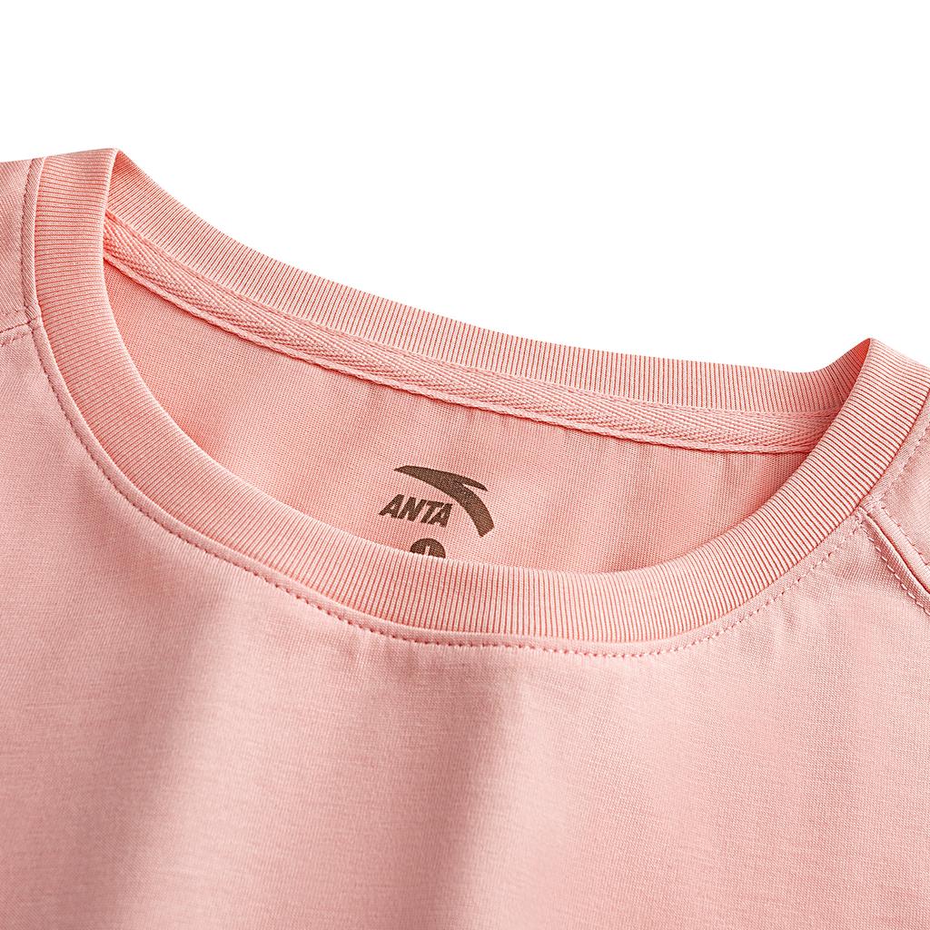 Anta Short Sleeve Knitted T-Shirt Summer Sports Casual Women Tops Peach-Pink 962628114-1