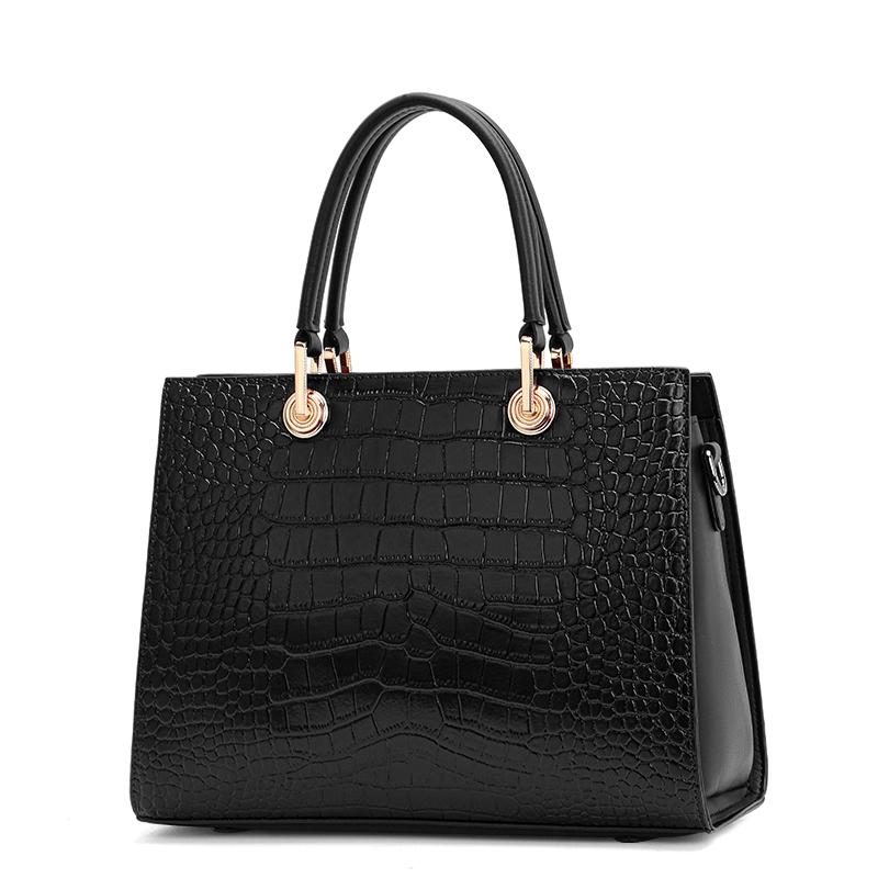 Genuine cowhide leather women's handbag with silk scarf, Chinese style crocodile pattern tote shoulder bag