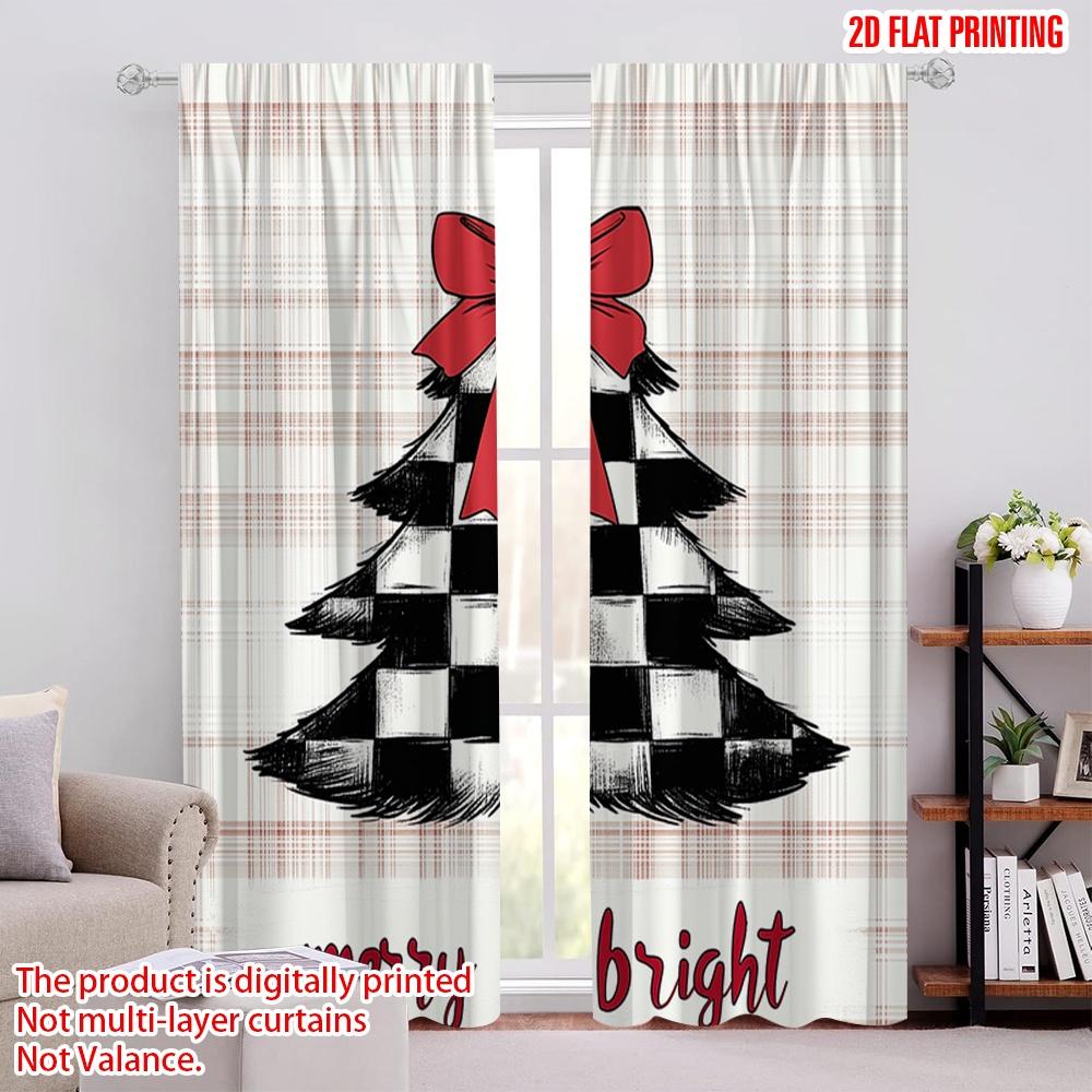 

2pcs,2D plane printing Contemporary Curtains Buffalo Plaid Christmas Tree Merry Bright Polyester Easy Install (without rod) 52.50 × 116.00 cm 2 pcs