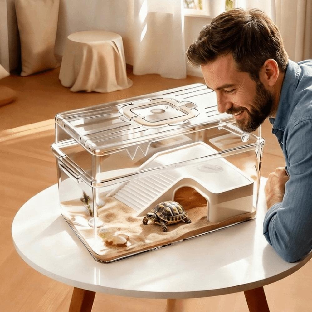 Acquario per Tartarughe Traspirante Piattaforma per Raggi UV Tartarughe Box per la Riproduzione Tartarughe Granchio Eremita