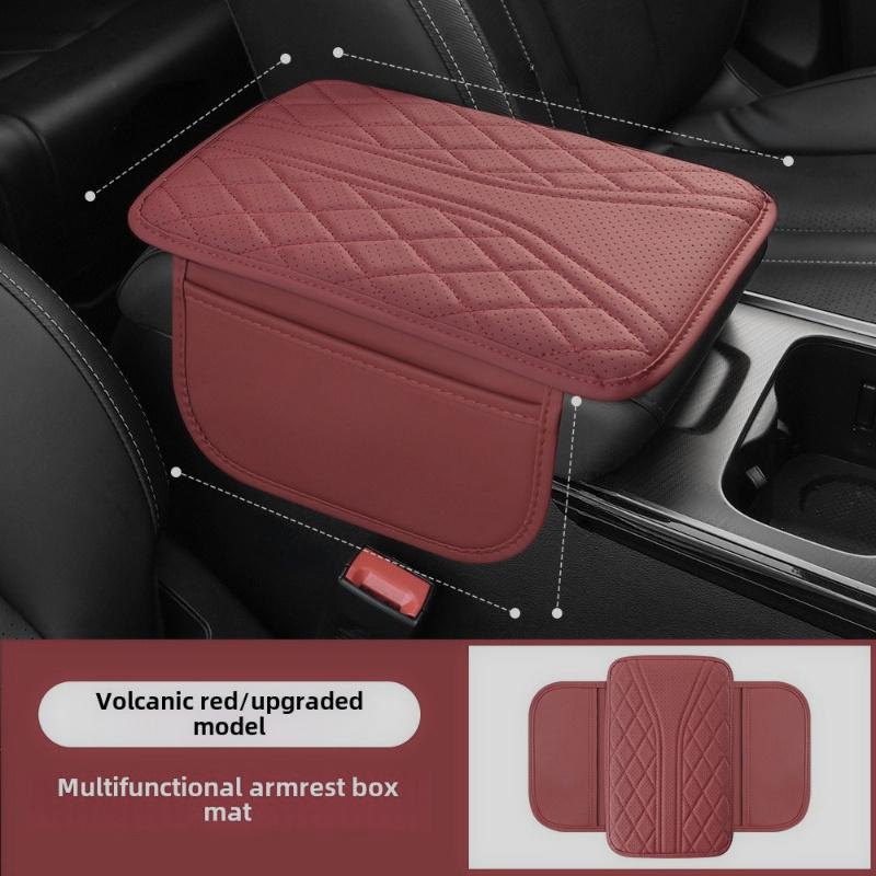 

Faux Leather Car Armrest Pad with Storage Pockets - Comfortable Elbow Support, Anti-Scratch Protection вина червоного кольору
