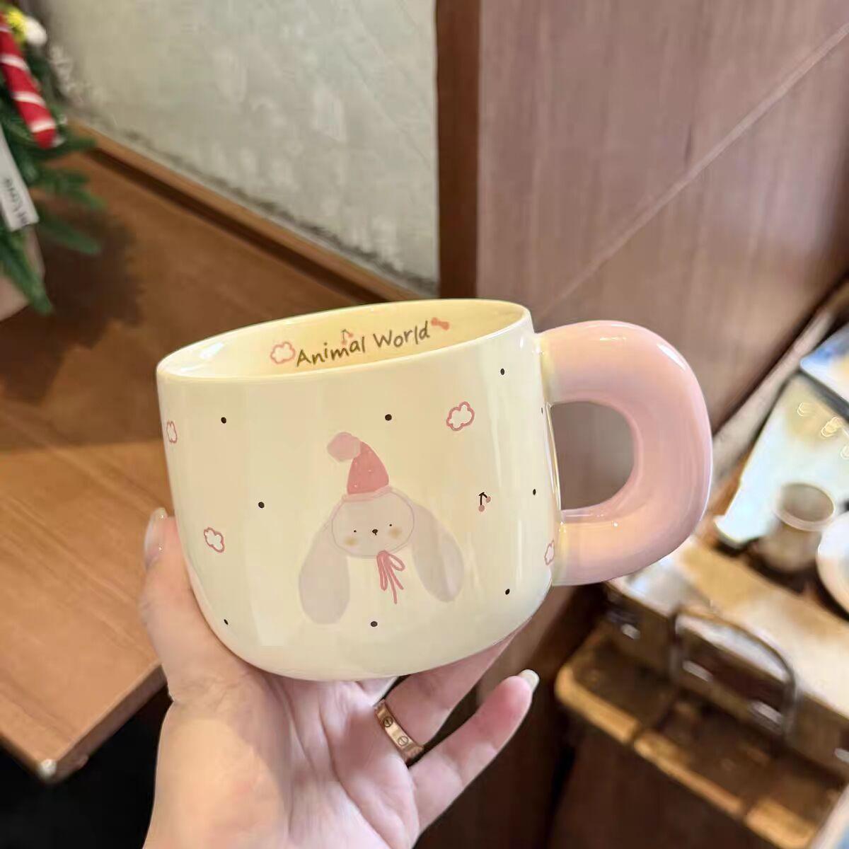 High value cup with lid cute ceramic mug water cup couple new home office coffee breakfast cup 301-400ml