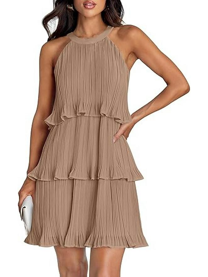 2026 European Sleeveless Patchwork Pleated Hem Women's Dress