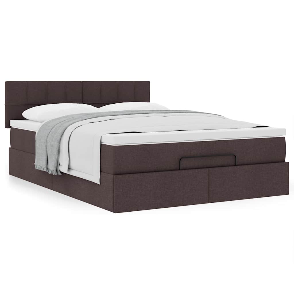 Ottoman Bed with Mattress Dark Brown 140x200 cm Fabric