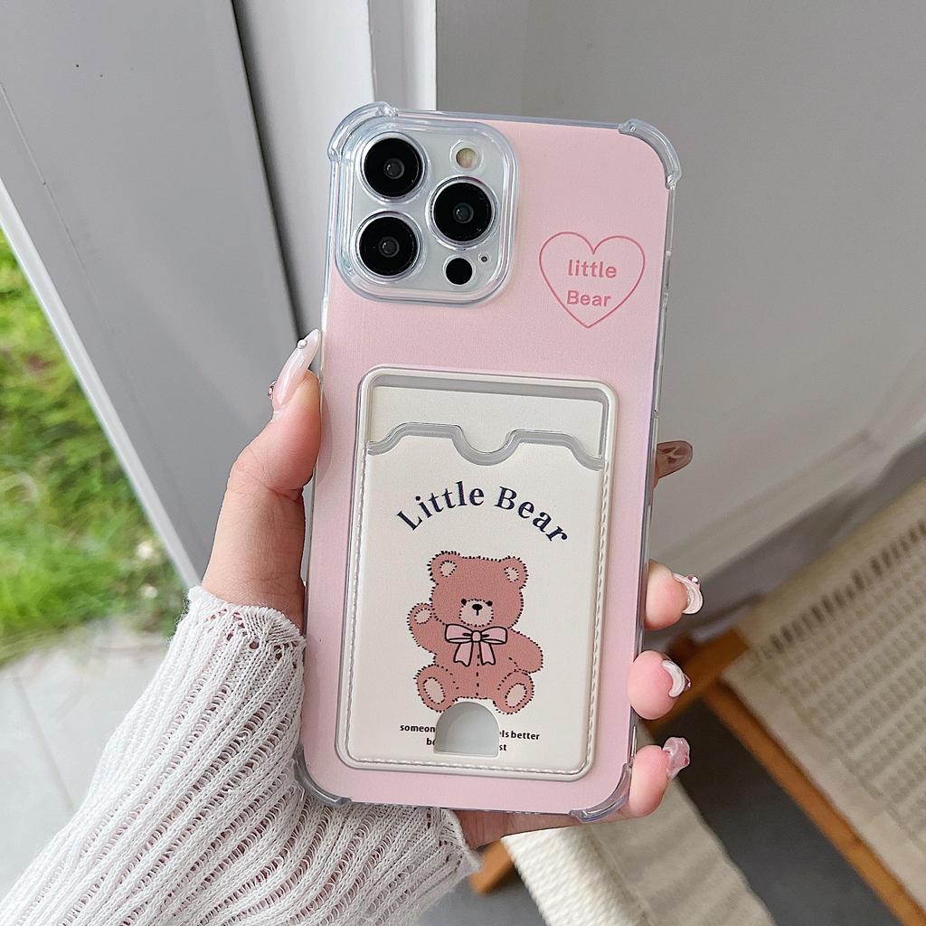 Card Slot Holder Silicone Wallet Pocket Case For Xiaomi Redmi Note 13 Pro Samsung A25 A35 Realme 10 Transparent Cover Shockproof Clear Full Protection