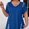 Women's Crisscross Cutout Plus Size Loose Blouse Short Sleeve V Neck Casual Tunic Top