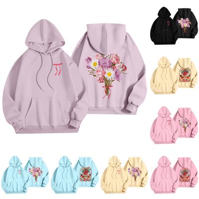 Damenmode Damen Leichter Langarmpullover mit Taschen Preppy Graphic Hoodie
