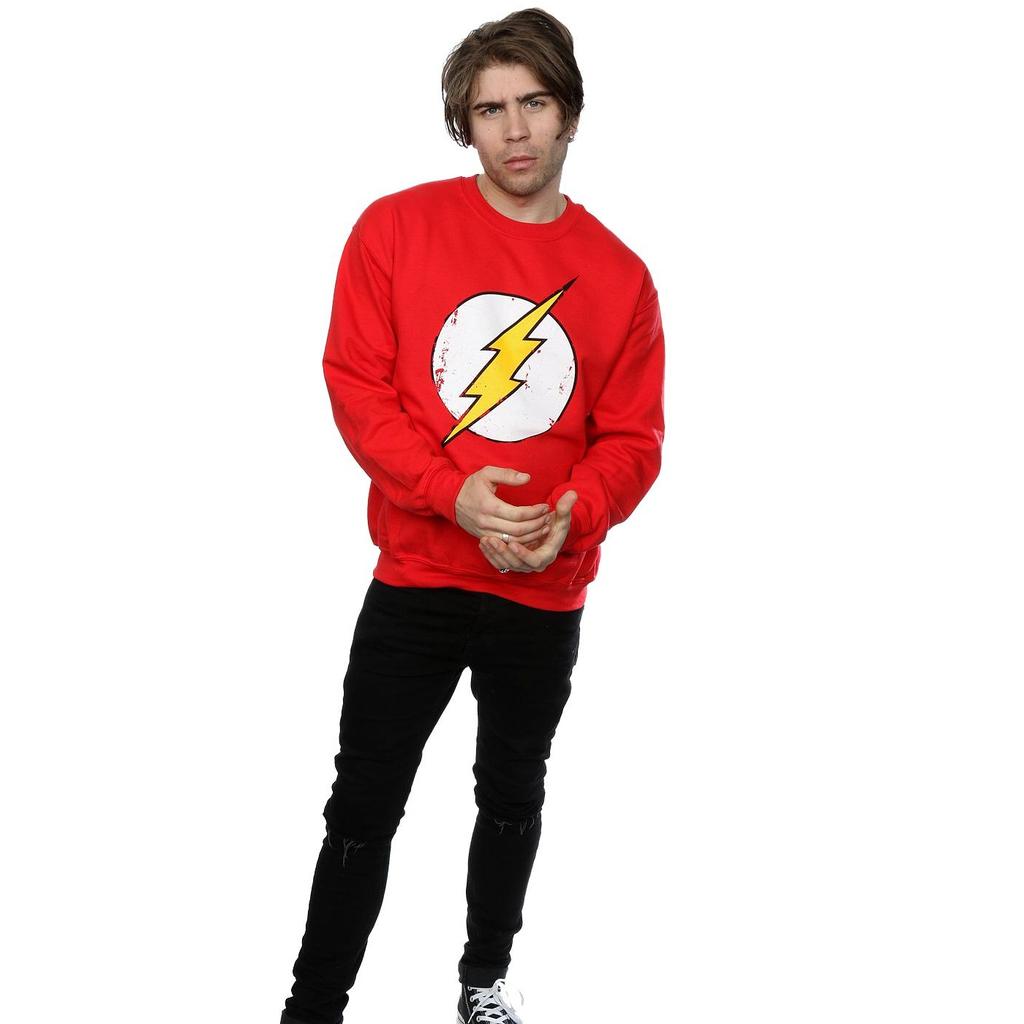 DC Comics Mens Flash Distressed Logo Sweatshirt