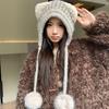 Winter Hat Girl Cute Bear Plush Hat Windproof and Warm Integrated Hat Hairball Cold-proof Knitted Hat