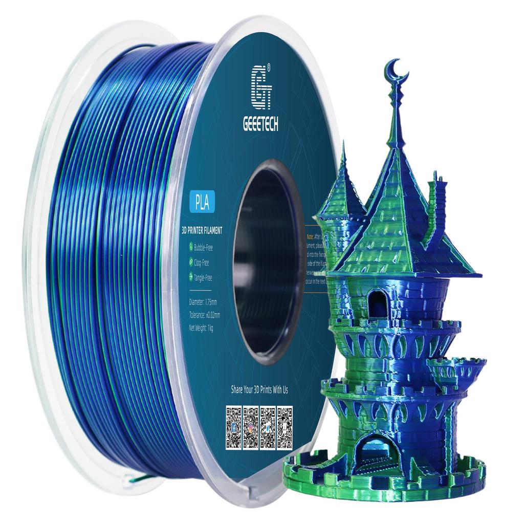 Filamento PLA Multicor com Aspecto de Seda para Impressora 3D (Duas/Três Cores, 1,75mm)