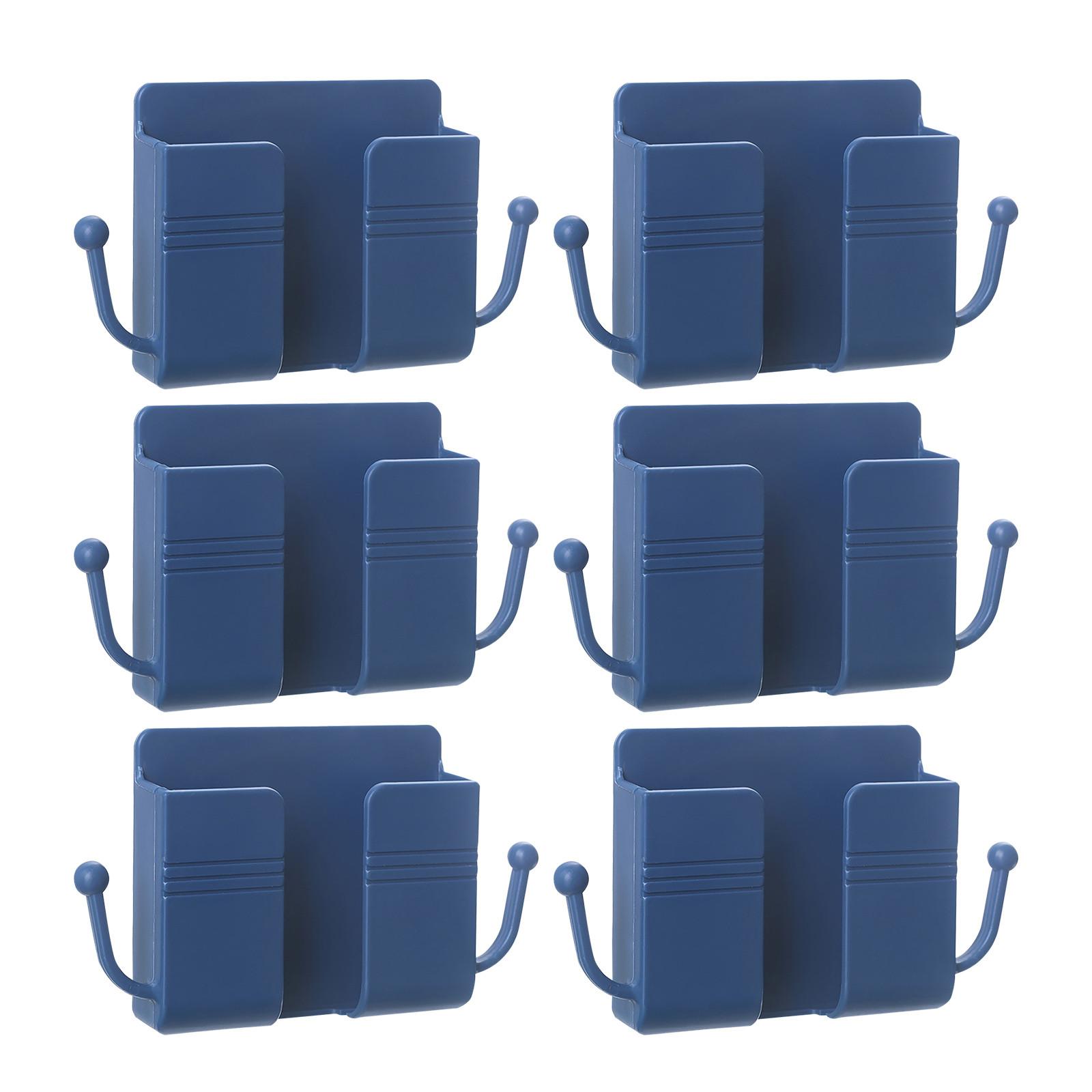 

6pcs Wall Mount Phone Holder Mobile Phone Storage Box Wall-Mounted Storage Box Punch-Free Storage Rack One Size синий