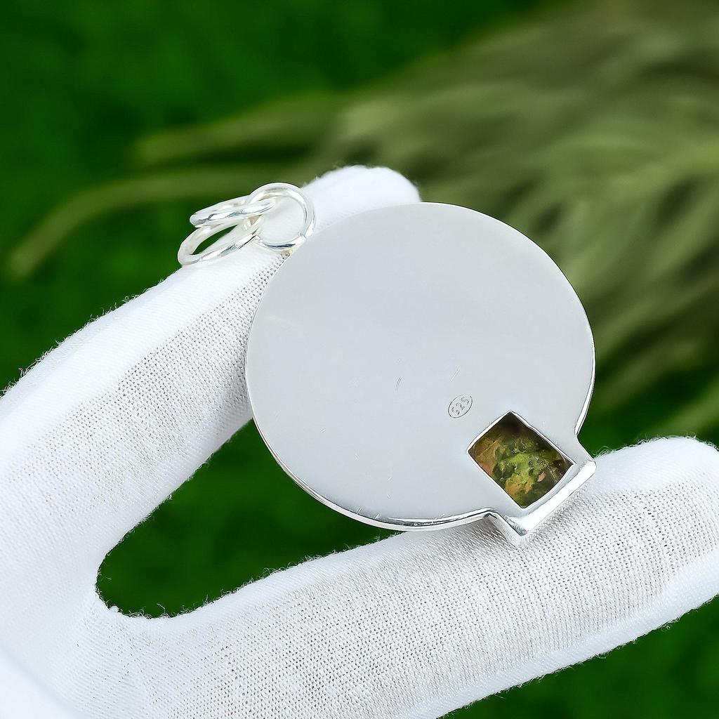 Memorial Day Sale Strahlender Unakit Edelstein Herzchakra Anhänger Sterlingsilber